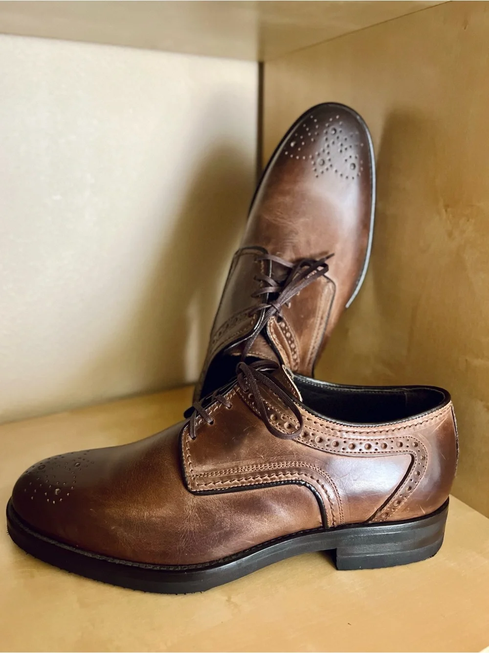 Martin Dingman Brown Calf Leather Shoes Campania Dress Brogue in Bourbon
